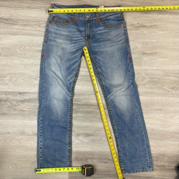 True Religion Light Wash 3 tone Rope Stitch Straight Jeans sz 34 - Picture 8 of 9